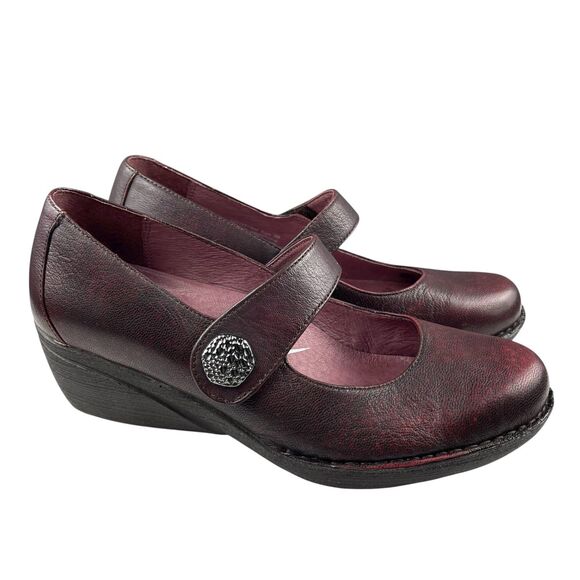 Dansko Women's Adelle Mary Jane Shoes US 8.5/9 EU 39 Burgundy Leather Low Wedge - Picture 1 of 12